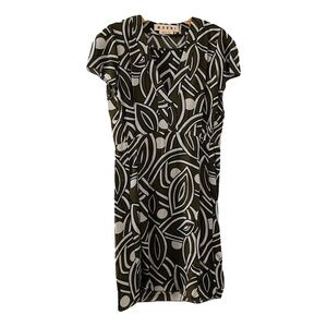 Marni Green and White Leaf Pattern Midi Dress